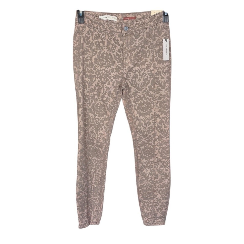 Pilcro Anthropologie High Rise Denim Printed Jeans Beige/Gray Sz 26 Antique Wash